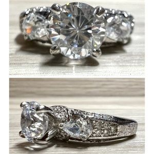 Vintage Designer Sterling Silver Cubic Zirconia Gemstone Cocktail Ring, Size 8